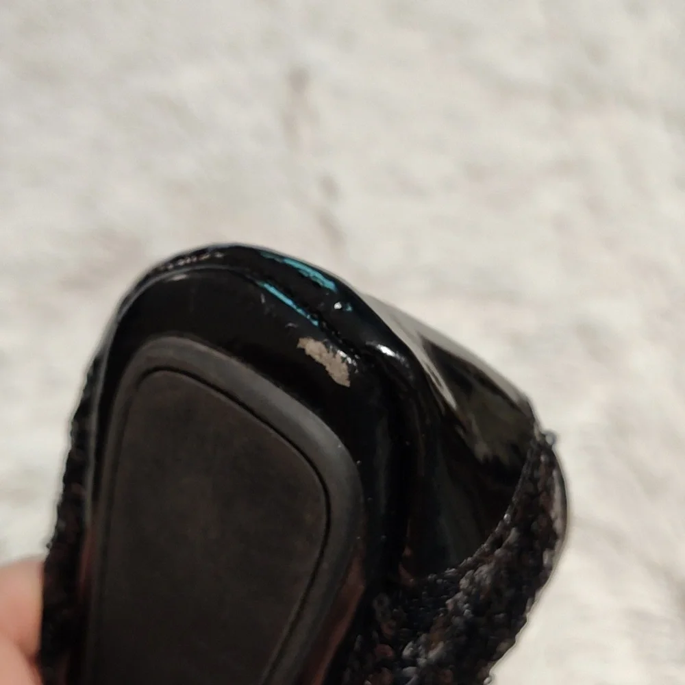 Gianni Bini Sequined Travel Ballet Flats w/ Pouch Black Faux Patent Leather 7.5